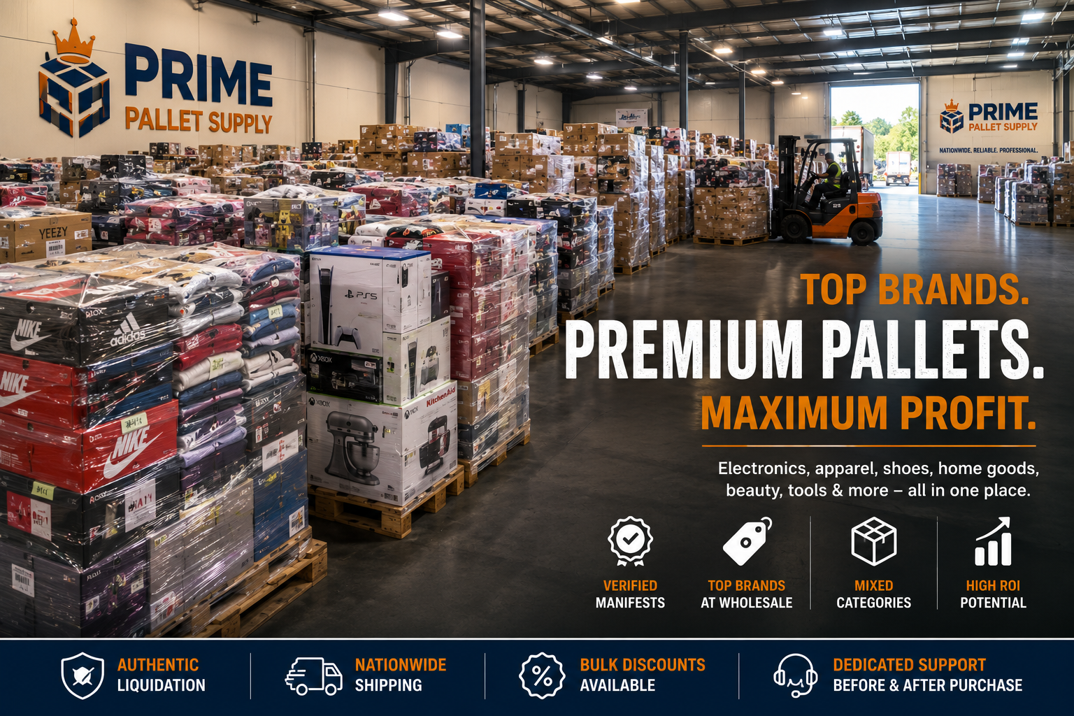 Brand-name electronics, shoes, clothing and beauty liquidation pallets